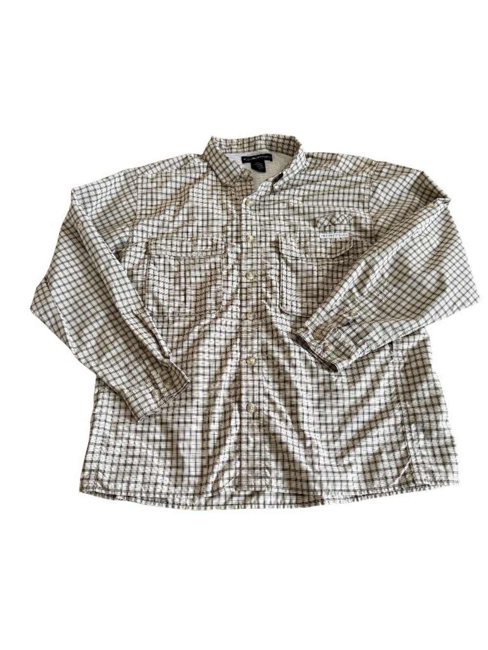 ExOfficio Men's Large Long Sleeve Check Cream and Brown Outdoor Shirt
